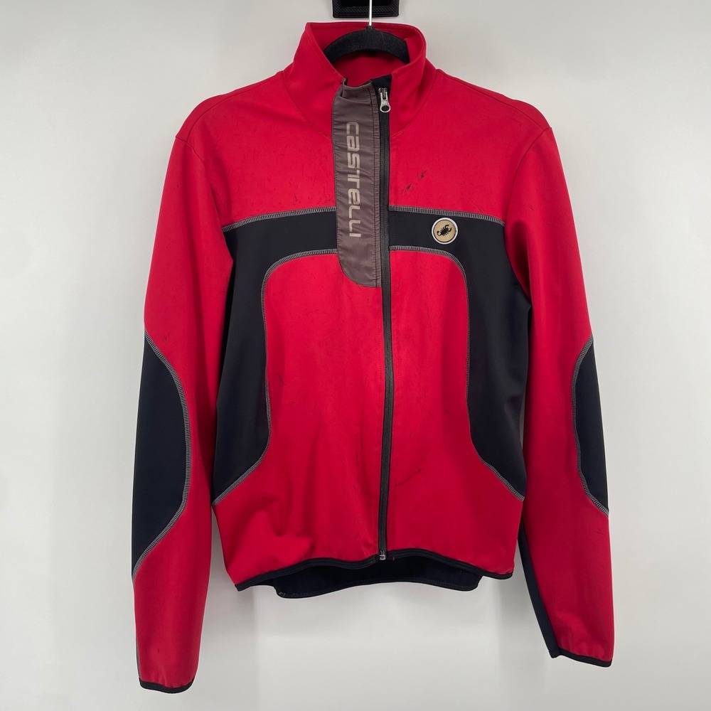 Castelli Cycling Jacket Mens Medium Red Black Proline Full Zip Techno Sport Wear